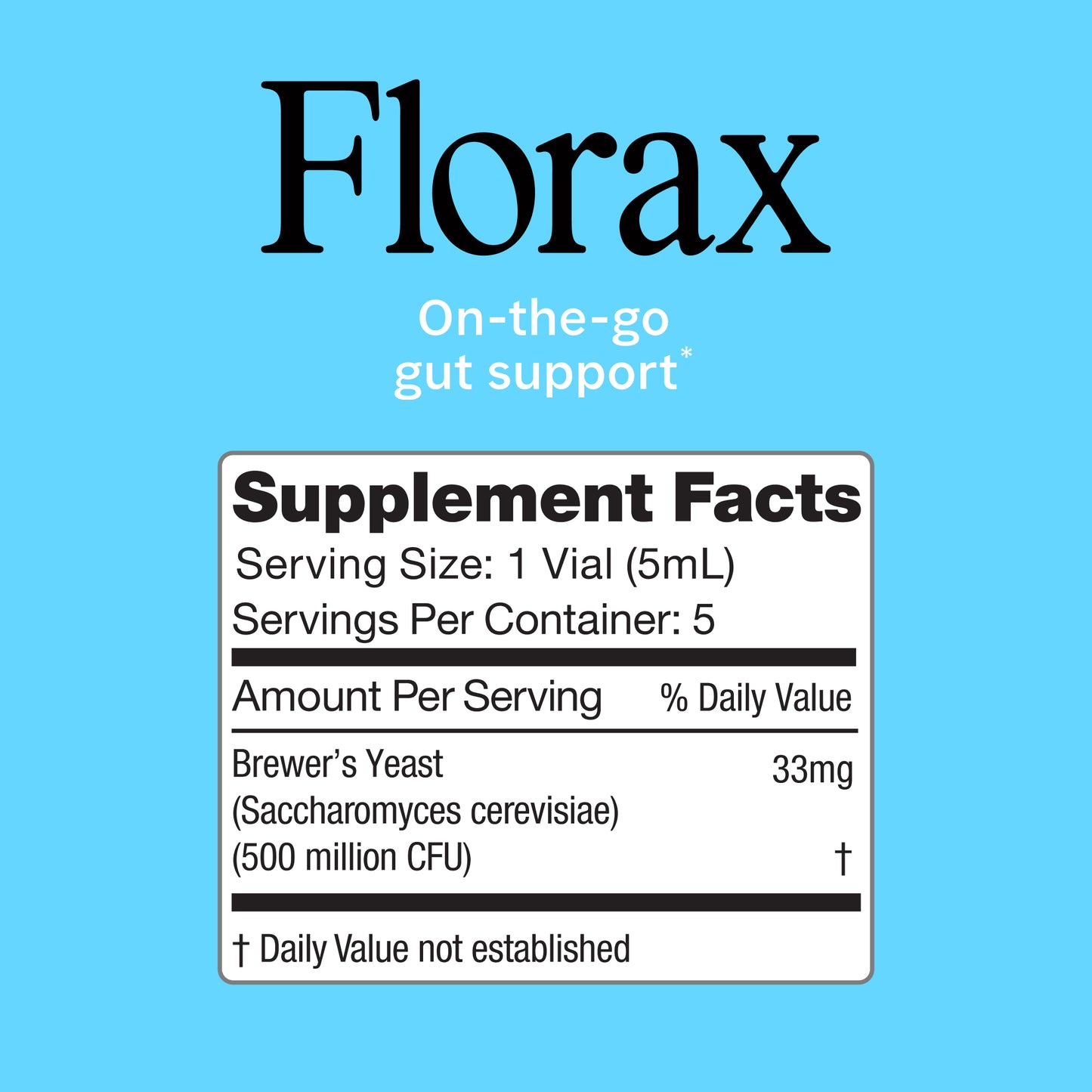 Florax - Liquid Probiotic - Original Flavor - On-the-go Gut Support for Women, Men, and Children - 5 Vials
