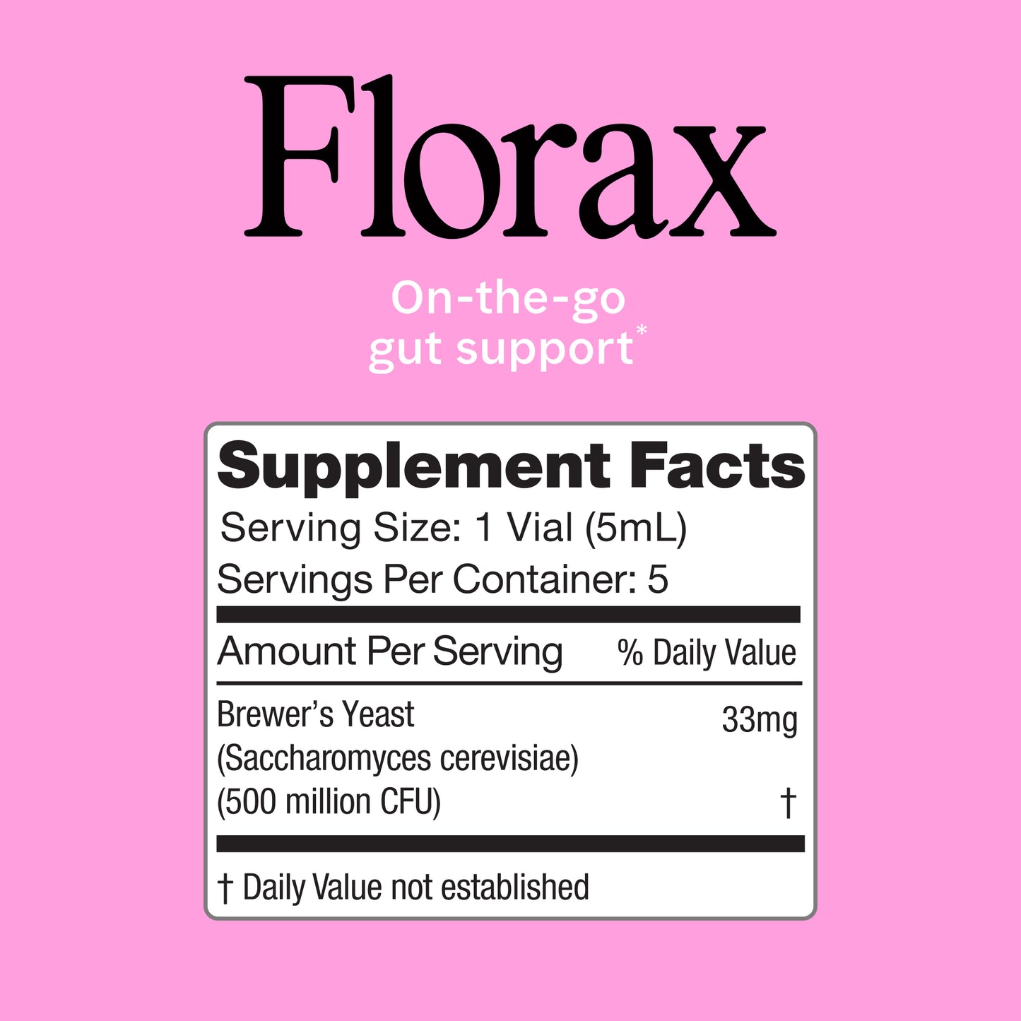 Florax - Liquid Probiotic - Raspberry Flavor - On-the-go Gut Support for Women, Men, and Children - 5 Vials
