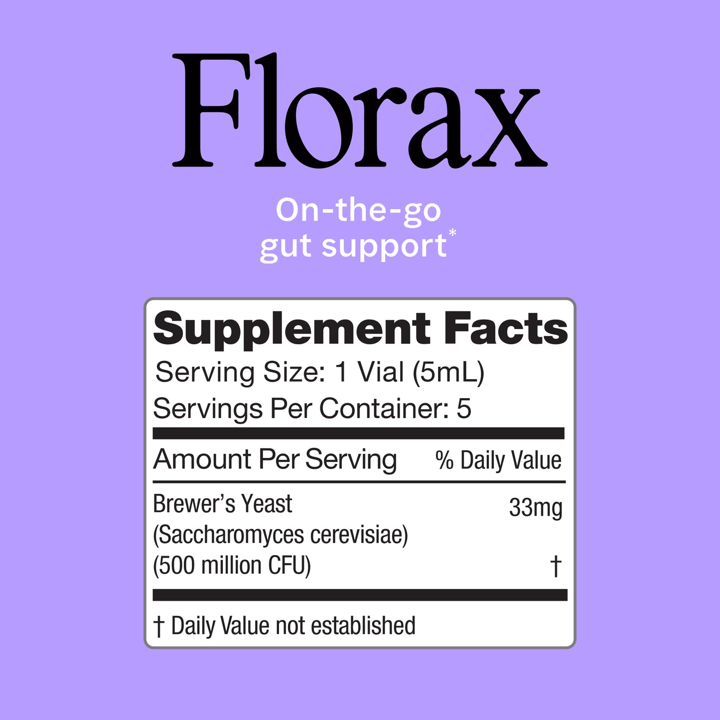Florax - Liquid Probiotic - Grape Flavor - On-the-go Gut Support for Women, Men, and Children - 5 Vials