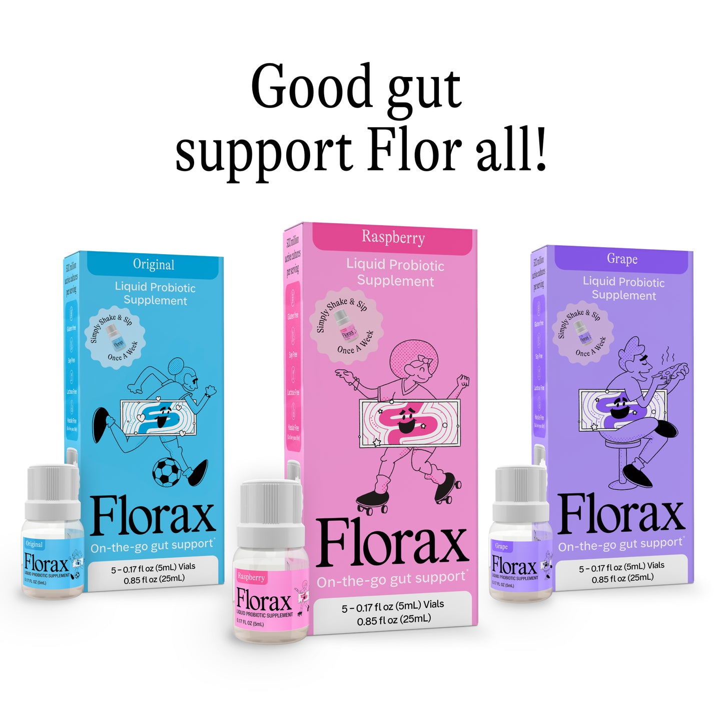 Florax - Liquid Probiotic - Raspberry Flavor - On-the-go Gut Support for Women, Men, and Children - 5 Vials