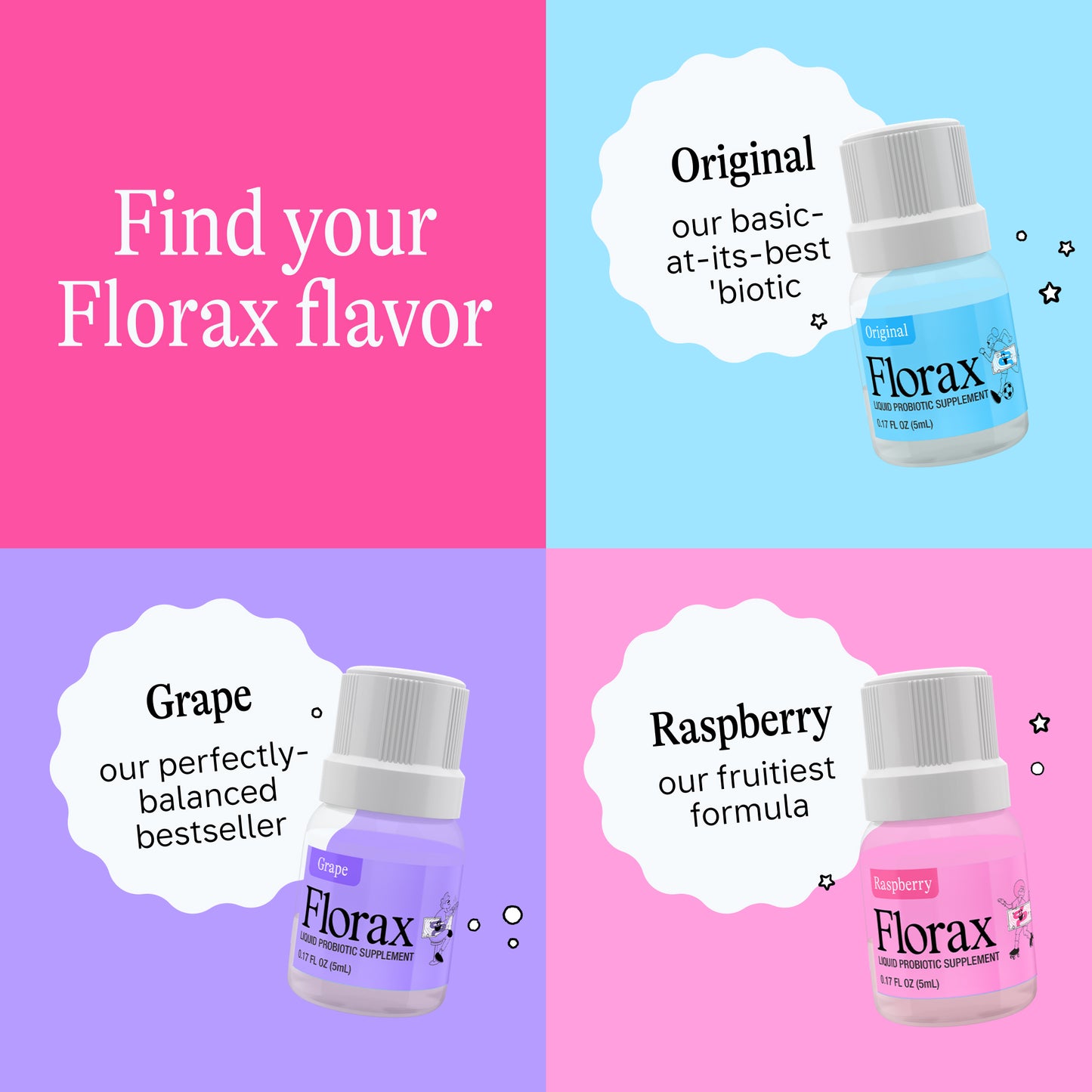 Florax - Liquid Probiotic - Raspberry Flavor - On-the-go Gut Support for Women, Men, and Children - 5 Vials